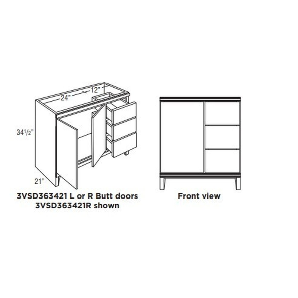 Omni Sink Double Door 3 Drawer Base 36" Wide (Left) - Admiral