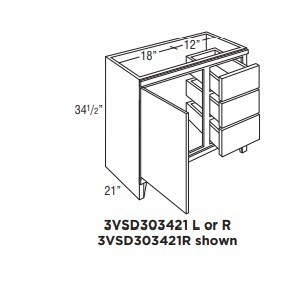 [3VSD303421L.MOB] Omni Sink Single Door 3 Drawer Base 30"" Wide (Left) - Beachwood